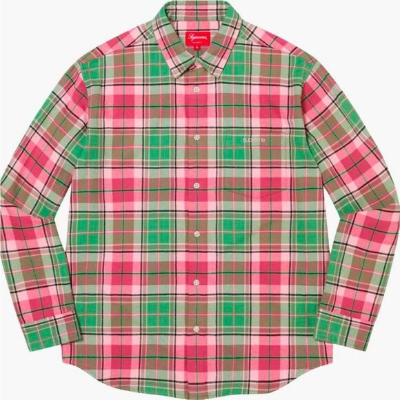 SUPREME Plaid Flannel Shirt FW22 Men's M Button Down Cotton Collared Pink Green - Picture 1 of 11